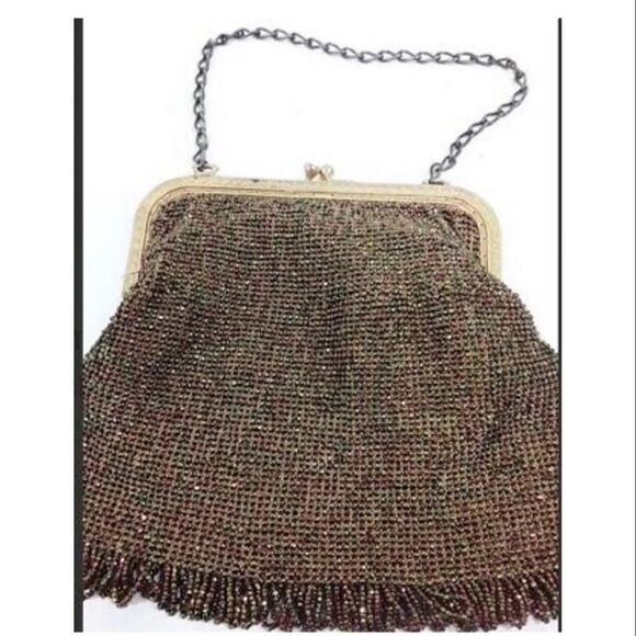 Handbags - Vintage Fine Needlepoint Evening Bag Beaded Frame Tapestry Handbag